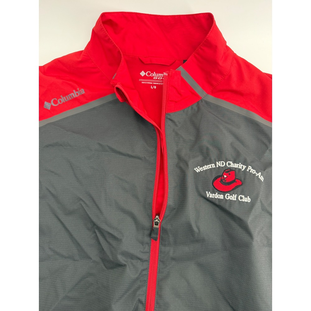 Columbia Golf Vest Mens Large Red Grey Vardon Golf Club Full Zip Windbreaker L